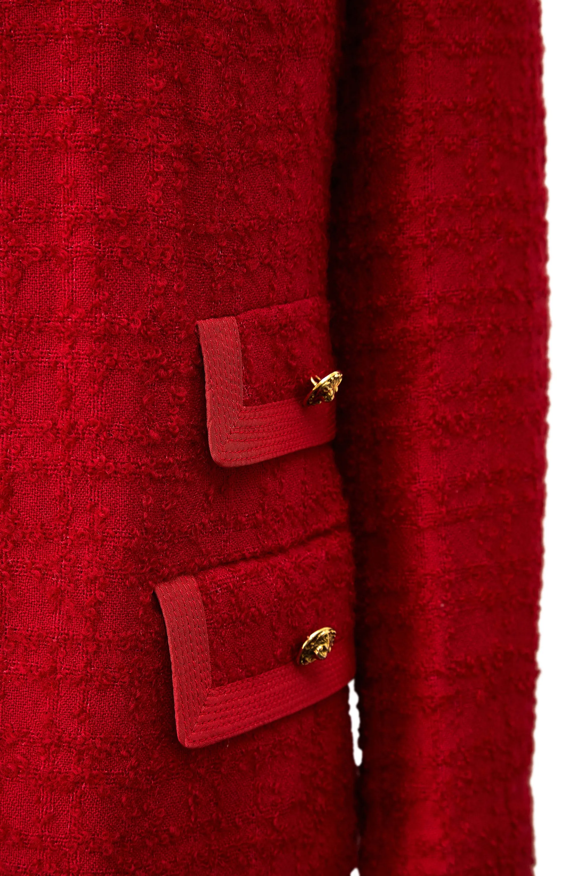 1960s Red Boucle Wool Tweed and Lion Button Jacket