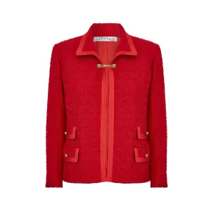 1960s Red Boucle Wool Tweed and Lion Button Jacket