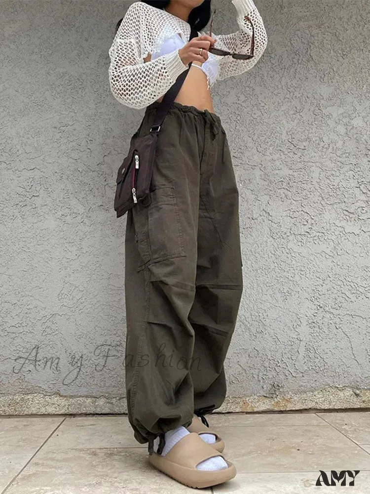 Amy Fashion - Drawstring Baggy Y2K Cargo Pants
