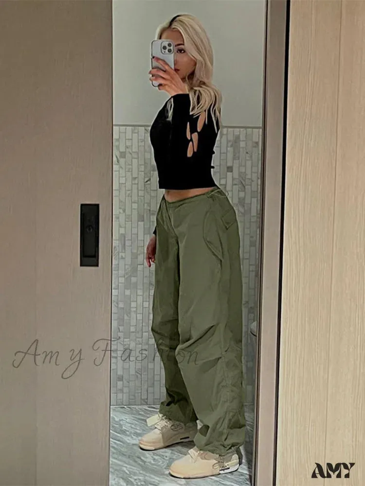 Amy Fashion - Drawstring Baggy Y2K Cargo Pants
