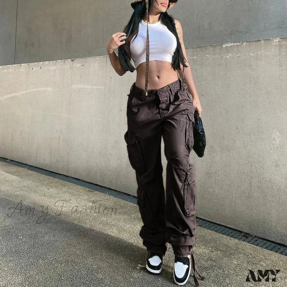 Amy Fashion - Drawstring Baggy Y2K Cargo Pants