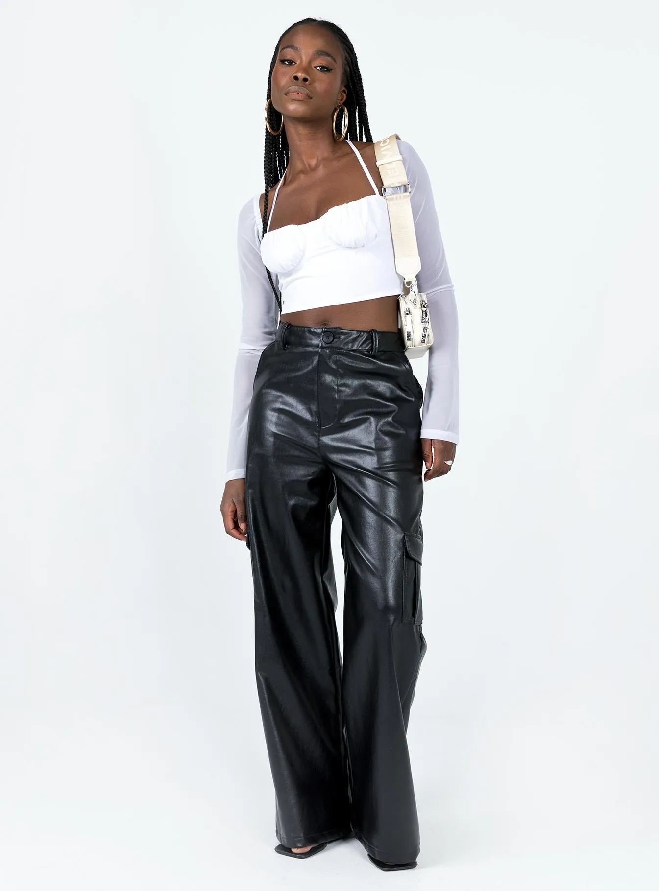 Archer PU Cargo Pants Black