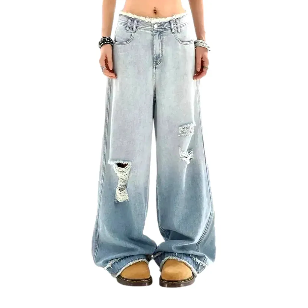 Boho distressed high waist women's jeans