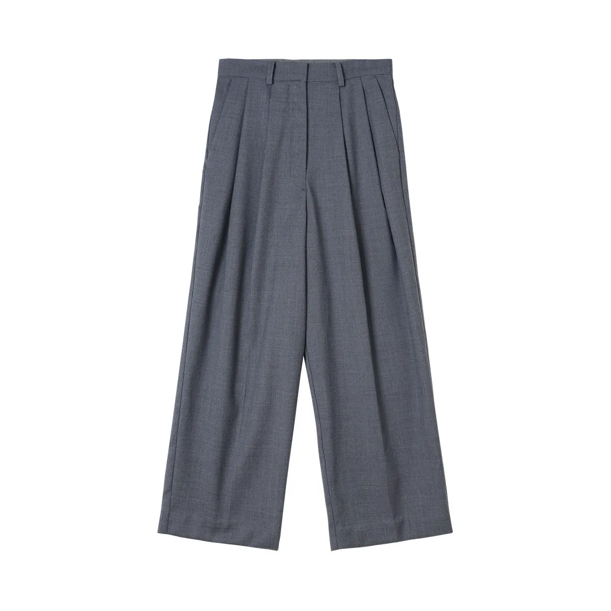 Casual Style Wide Leg Pleated High Waist Trousers Dark Gray