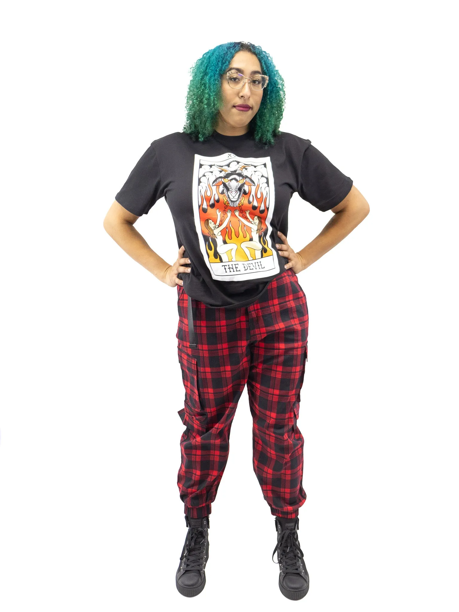 Cece Red Plaid Cargo Joggers