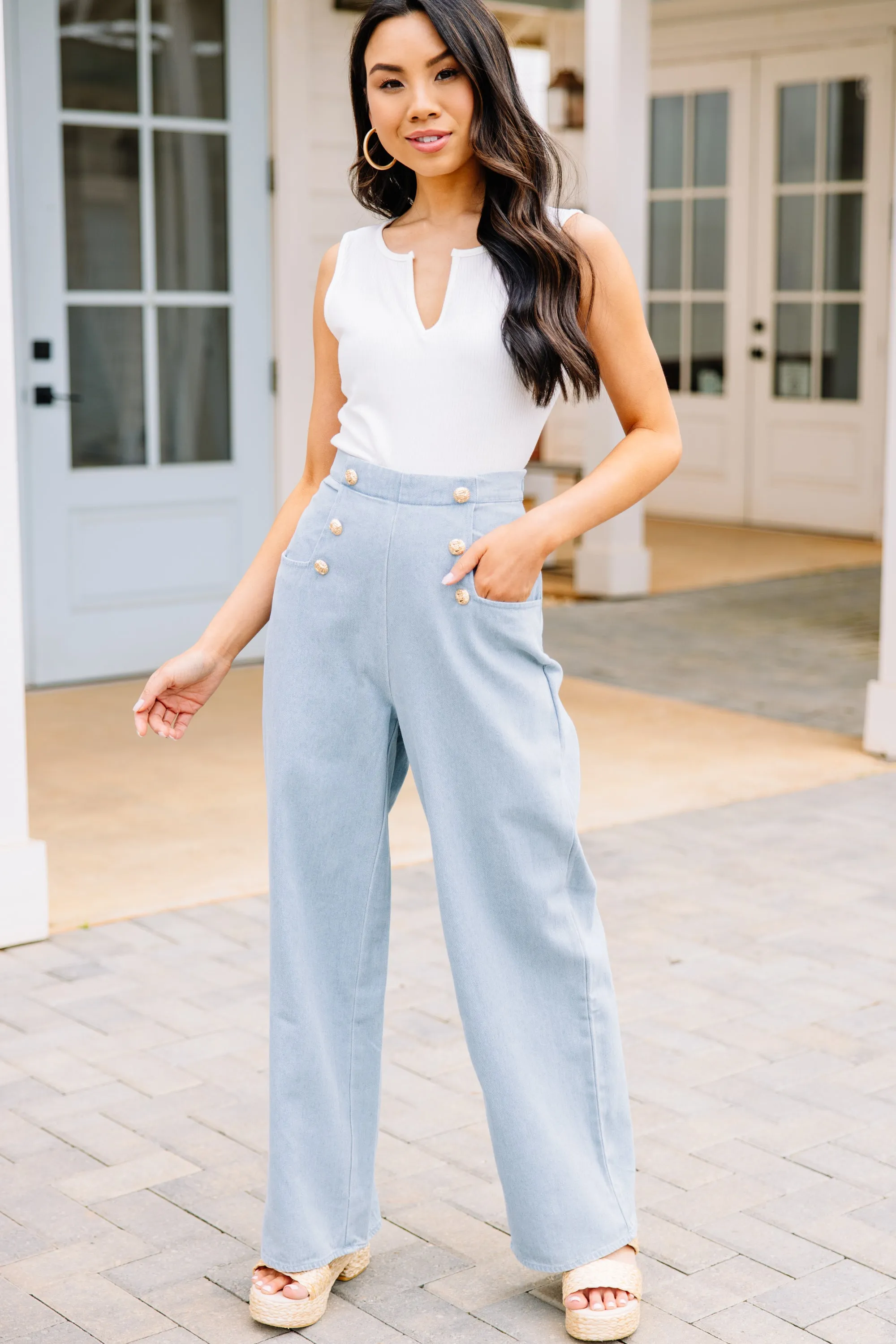 Chic Comforts Light Denim Blue Wide Leg Pants