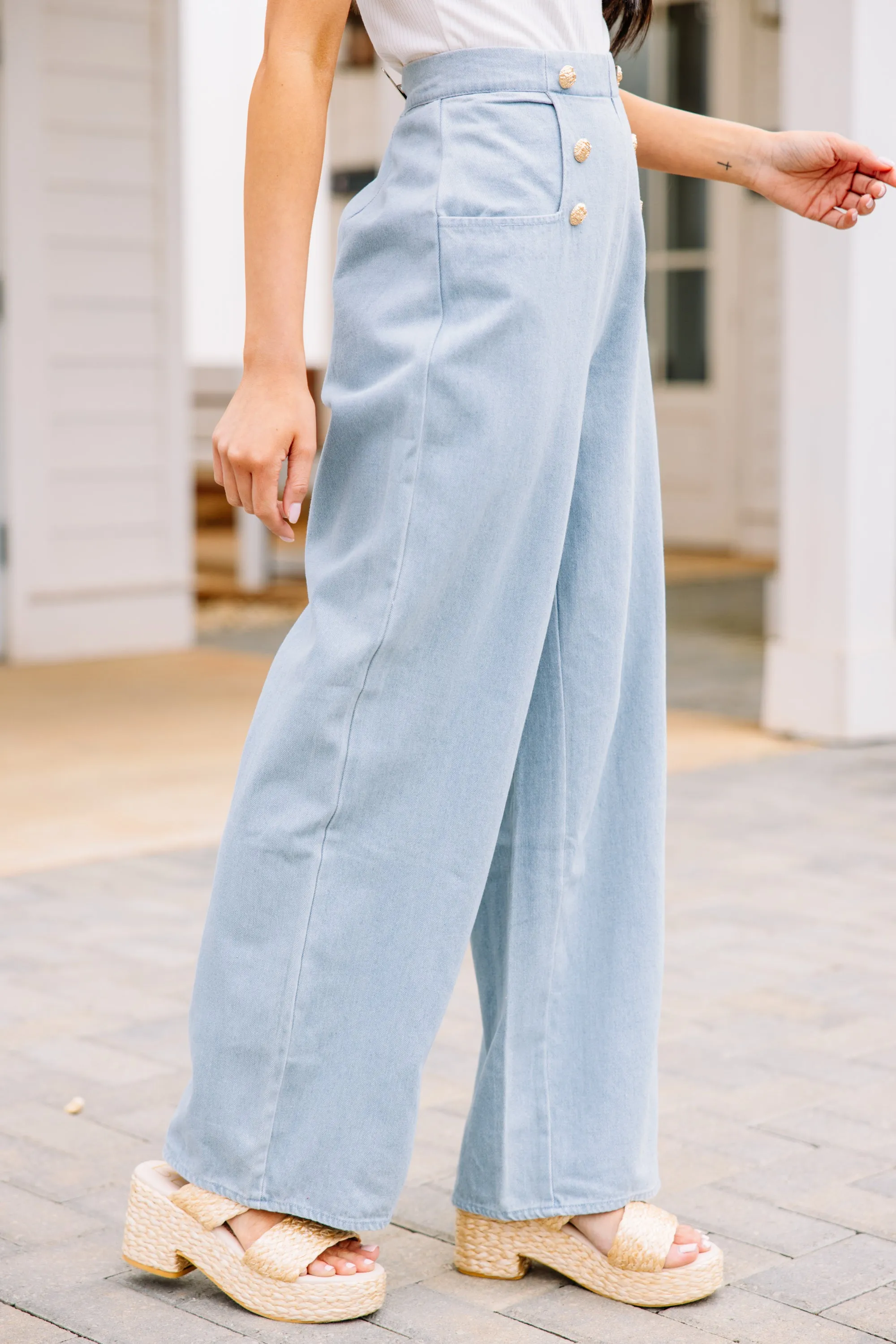 Chic Comforts Light Denim Blue Wide Leg Pants