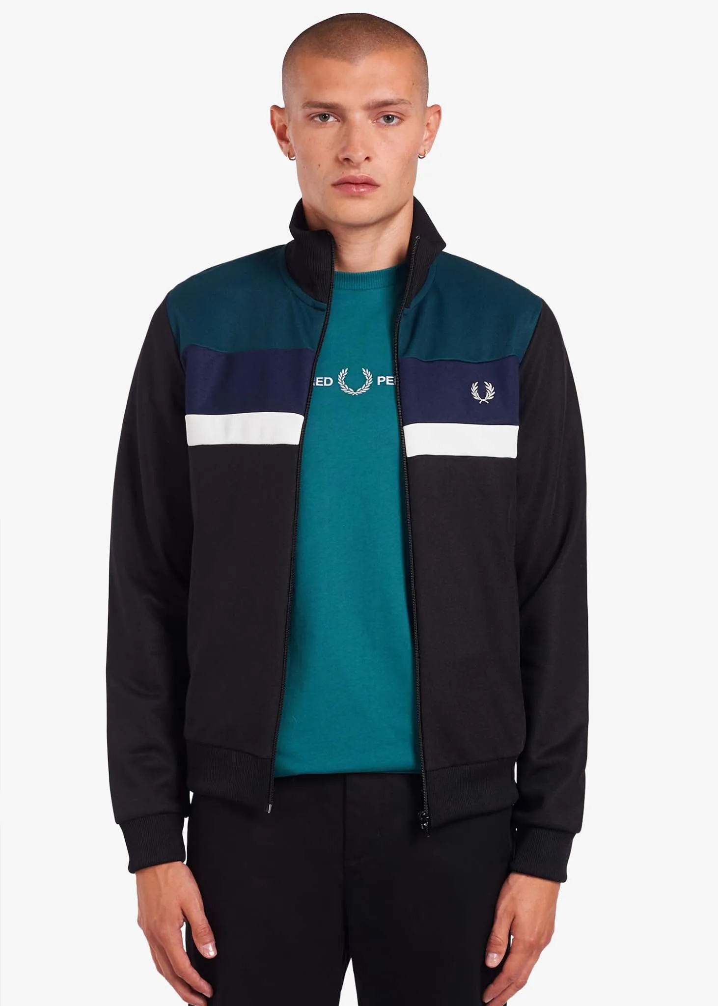 Colourblock track jacket - black