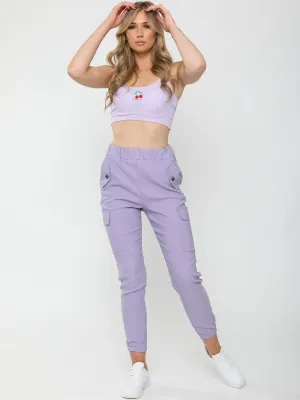 Daffney Utility Pocket Cargo Trouser Pants In Lilac