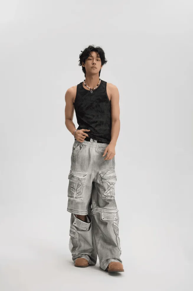 Dirty Dyed Cargo Pants With Removable Pockets