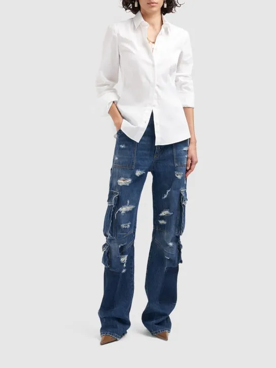 Dolce&amp;Gabbana   Distressed cargo jeans w/metal logo 