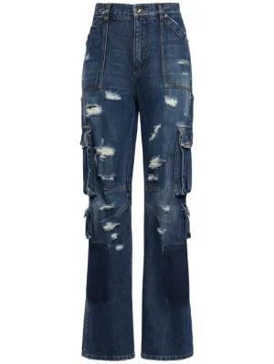 Dolce&amp;Gabbana   Distressed cargo jeans w/metal logo 
