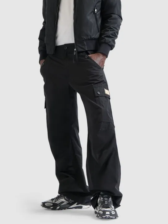 Dolce&amp;Gabbana   Logo plaque cotton poplin cargo pants 