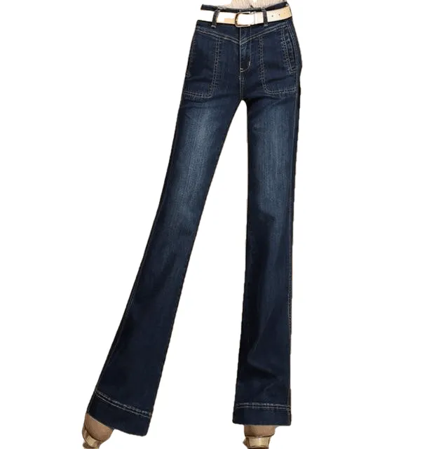 Elastic High Waist Pants Trousers Long Jeans