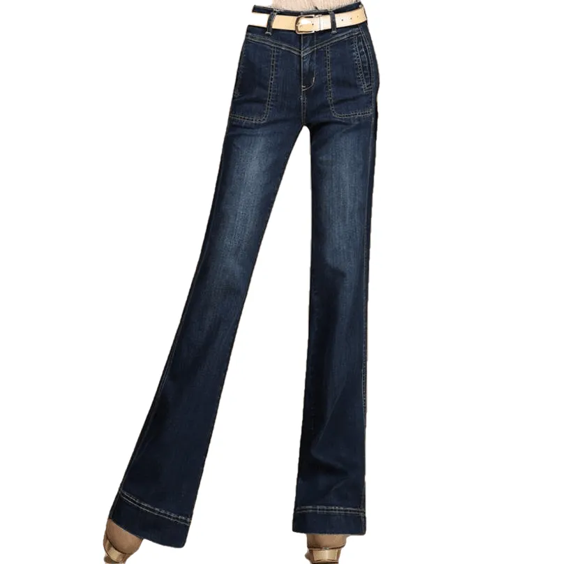 Elastic High Waist Pants Trousers Long Jeans
