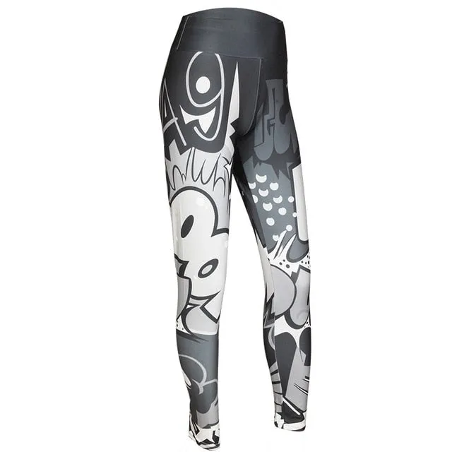 Fashionable Women's Digital Print High Waist Hip-up Leggings For Workout