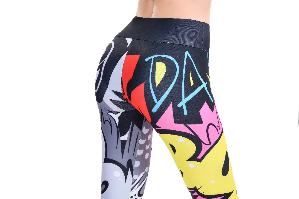 Fashionable Women's Digital Print High Waist Hip-up Leggings For Workout