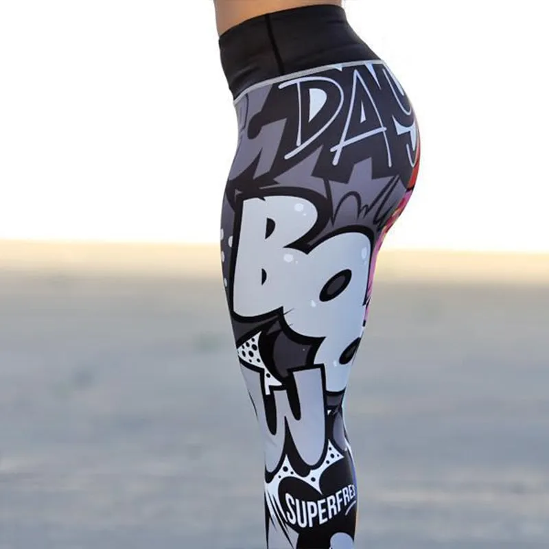 Fashionable Women's Digital Print High Waist Hip-up Leggings For Workout