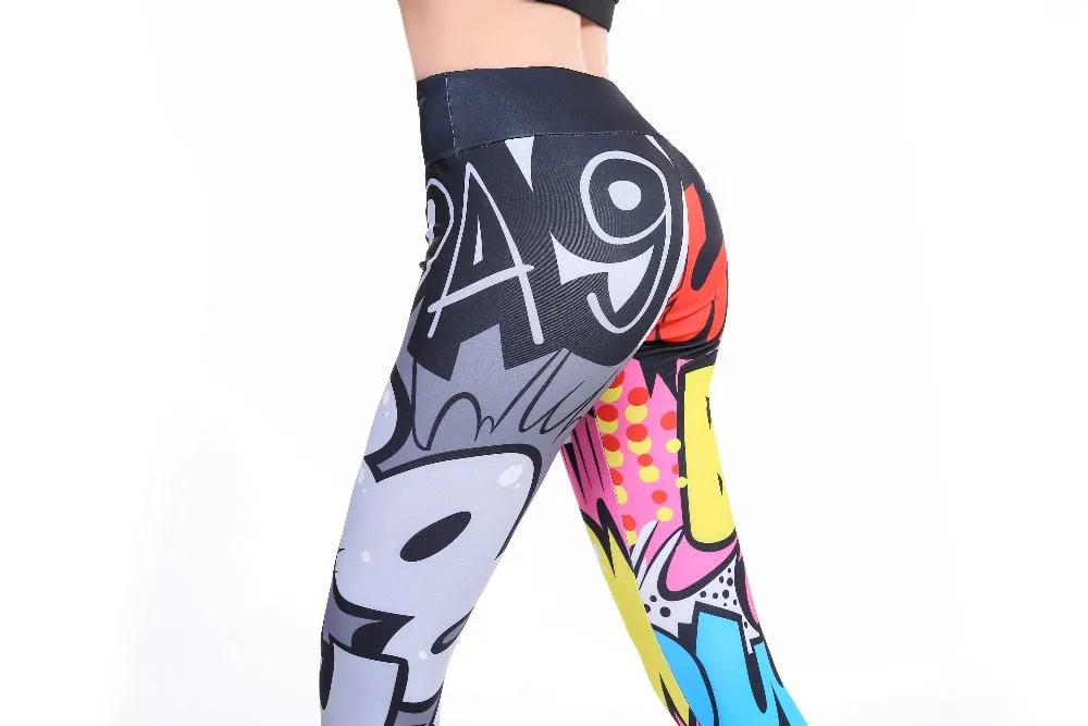 Fashionable Women's Digital Print High Waist Hip-up Leggings For Workout