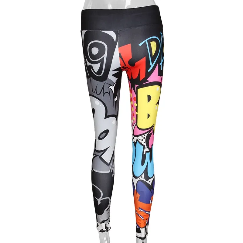 Fashionable Women's Digital Print High Waist Hip-up Leggings For Workout