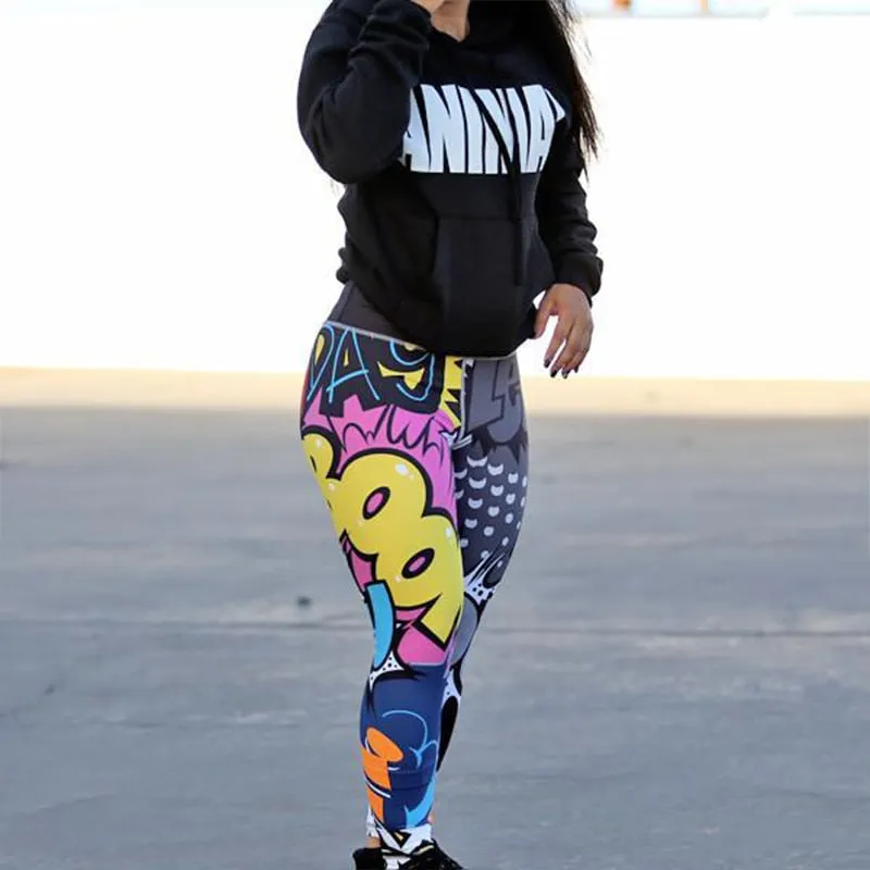 Fashionable Women's Digital Print High Waist Hip-up Leggings For Workout