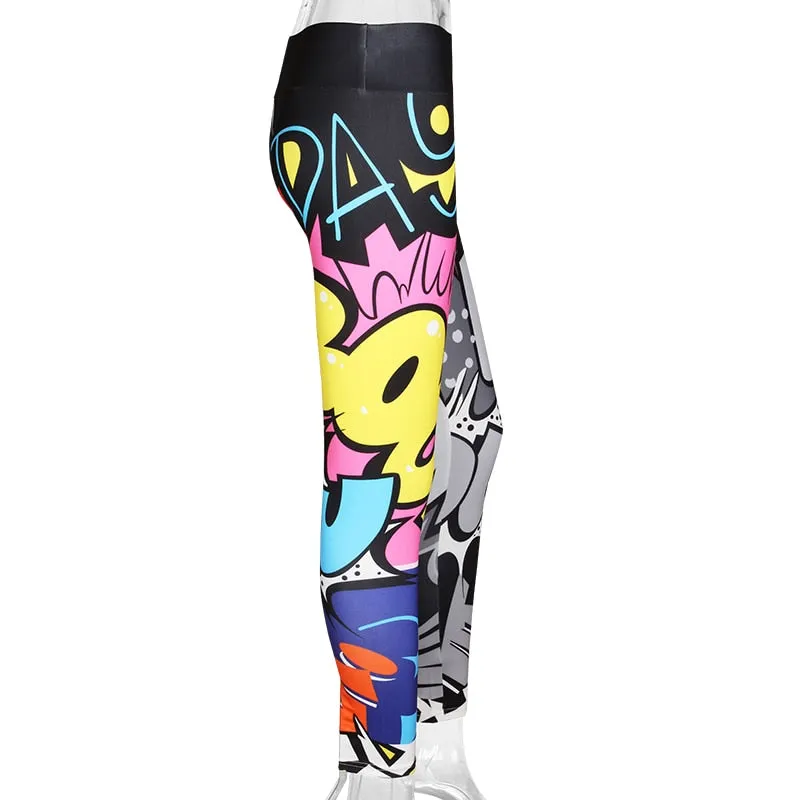 Fashionable Women's Digital Print High Waist Hip-up Leggings For Workout