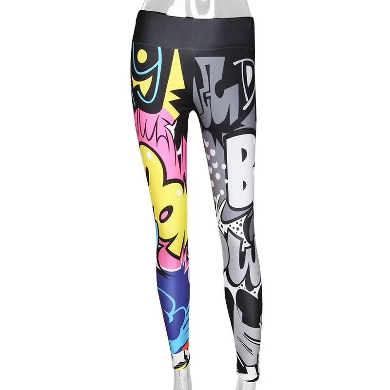 Fashionable Women's Digital Print High Waist Hip-up Leggings For Workout