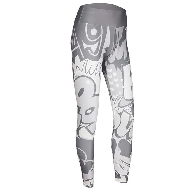 Fashionable Women's Digital Print High Waist Hip-up Leggings For Workout