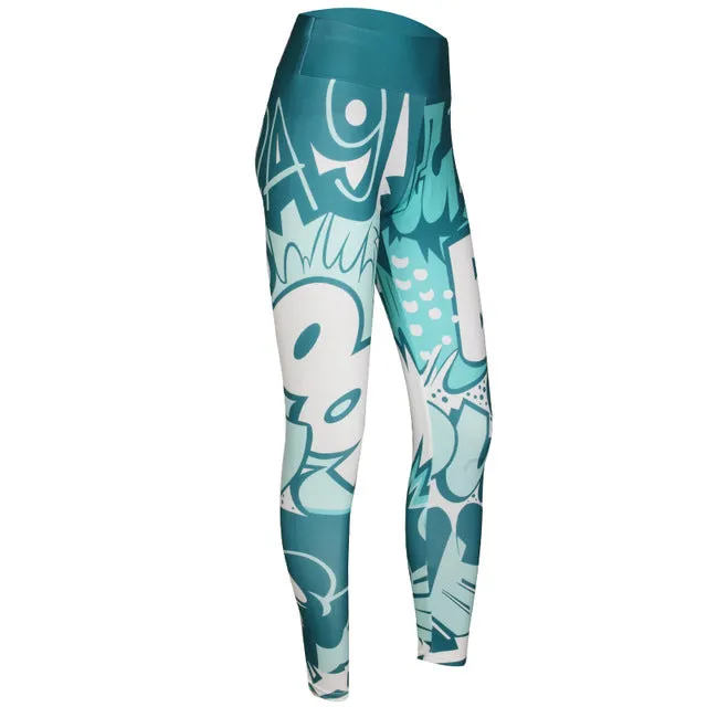Fashionable Women's Digital Print High Waist Hip-up Leggings For Workout