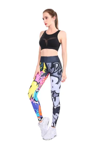 Fashionable Women's Digital Print High Waist Hip-up Leggings For Workout
