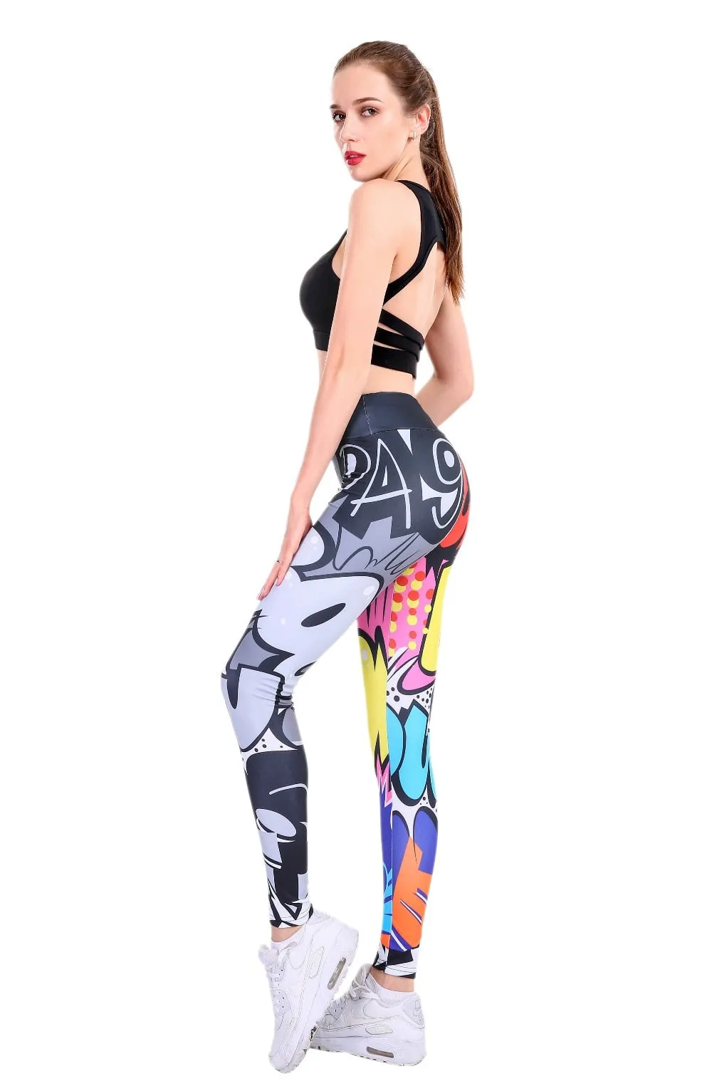 Fashionable Women's Digital Print High Waist Hip-up Leggings For Workout
