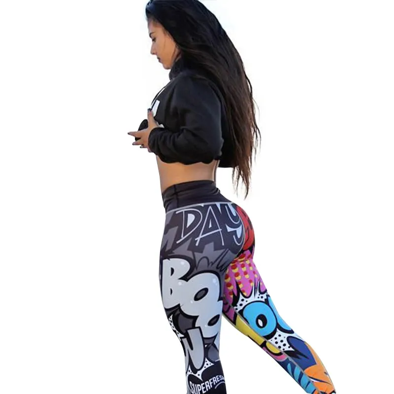 Fashionable Women's Digital Print High Waist Hip-up Leggings For Workout