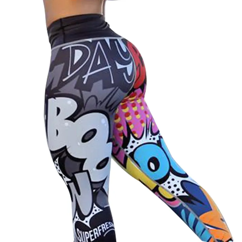 Fashionable Women's Digital Print High Waist Hip-up Leggings For Workout