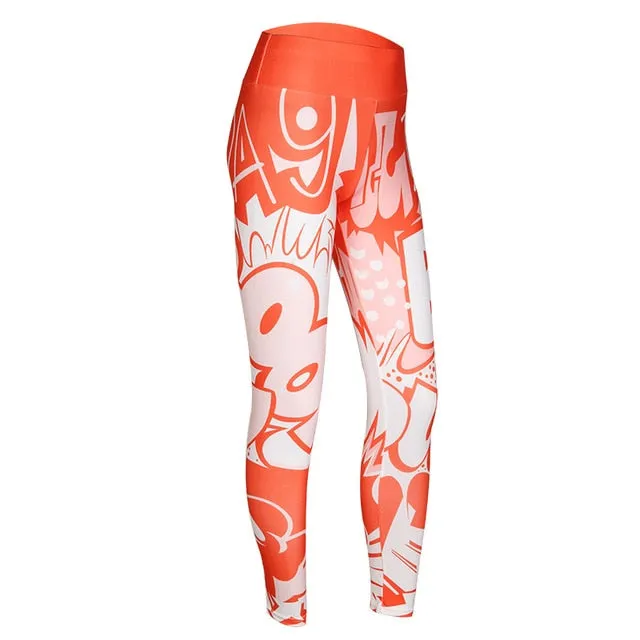 Fashionable Women's Digital Print High Waist Hip-up Leggings For Workout