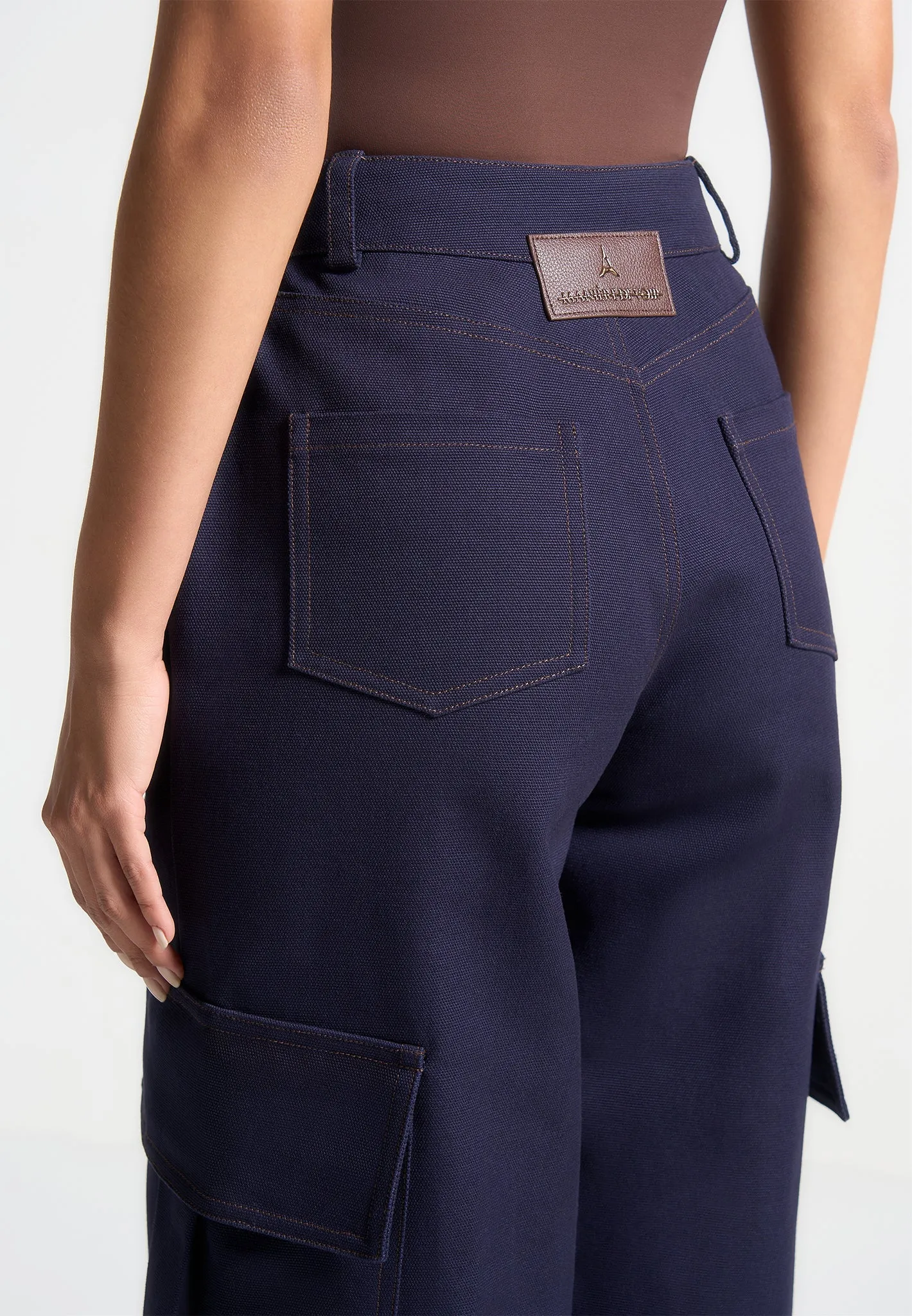 High Rise Drill Cargo Pants - Indigo