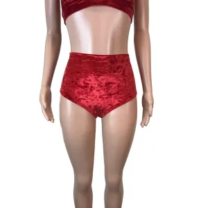 High Waist Hot Pants - Red Crushed Velvet