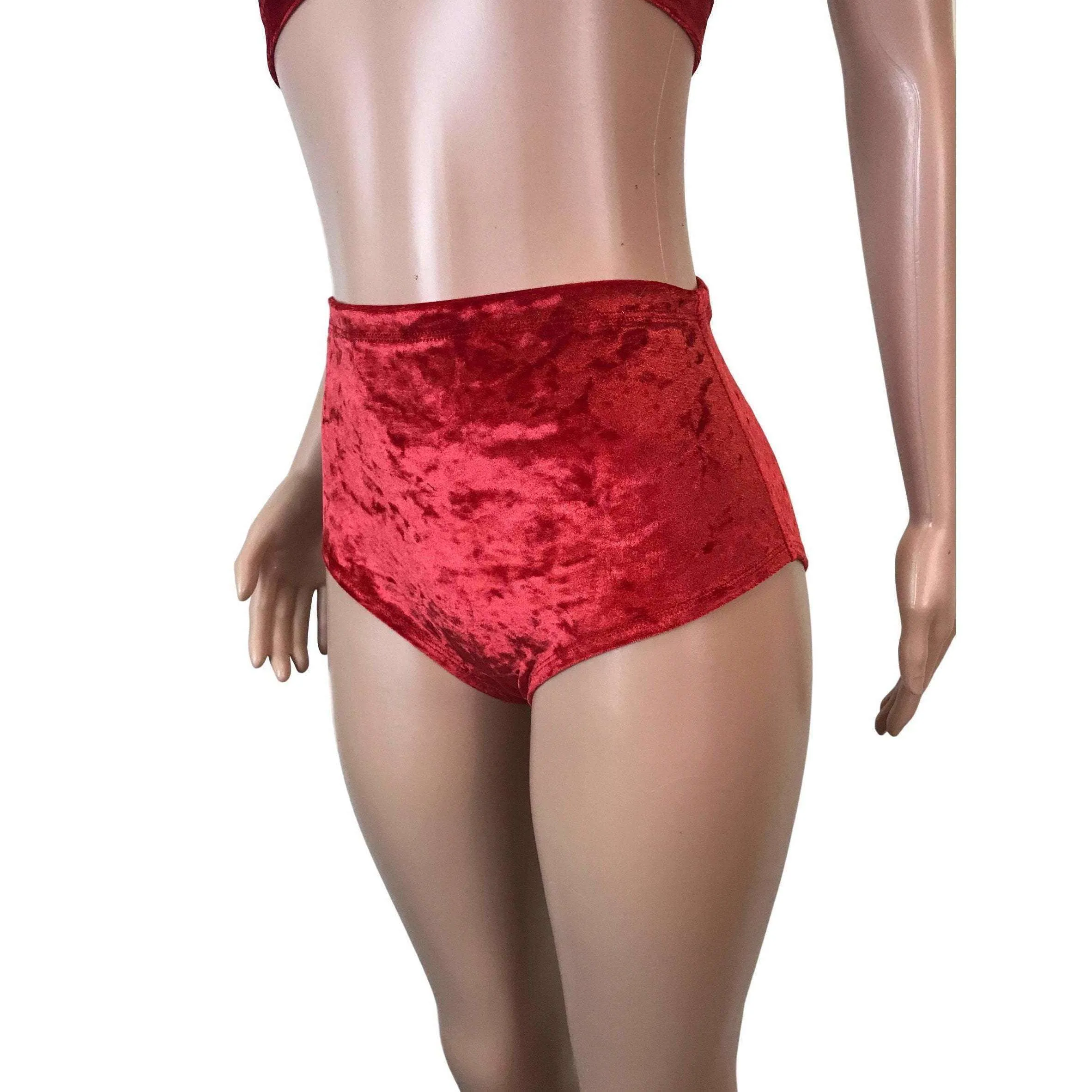 High Waist Hot Pants - Red Crushed Velvet