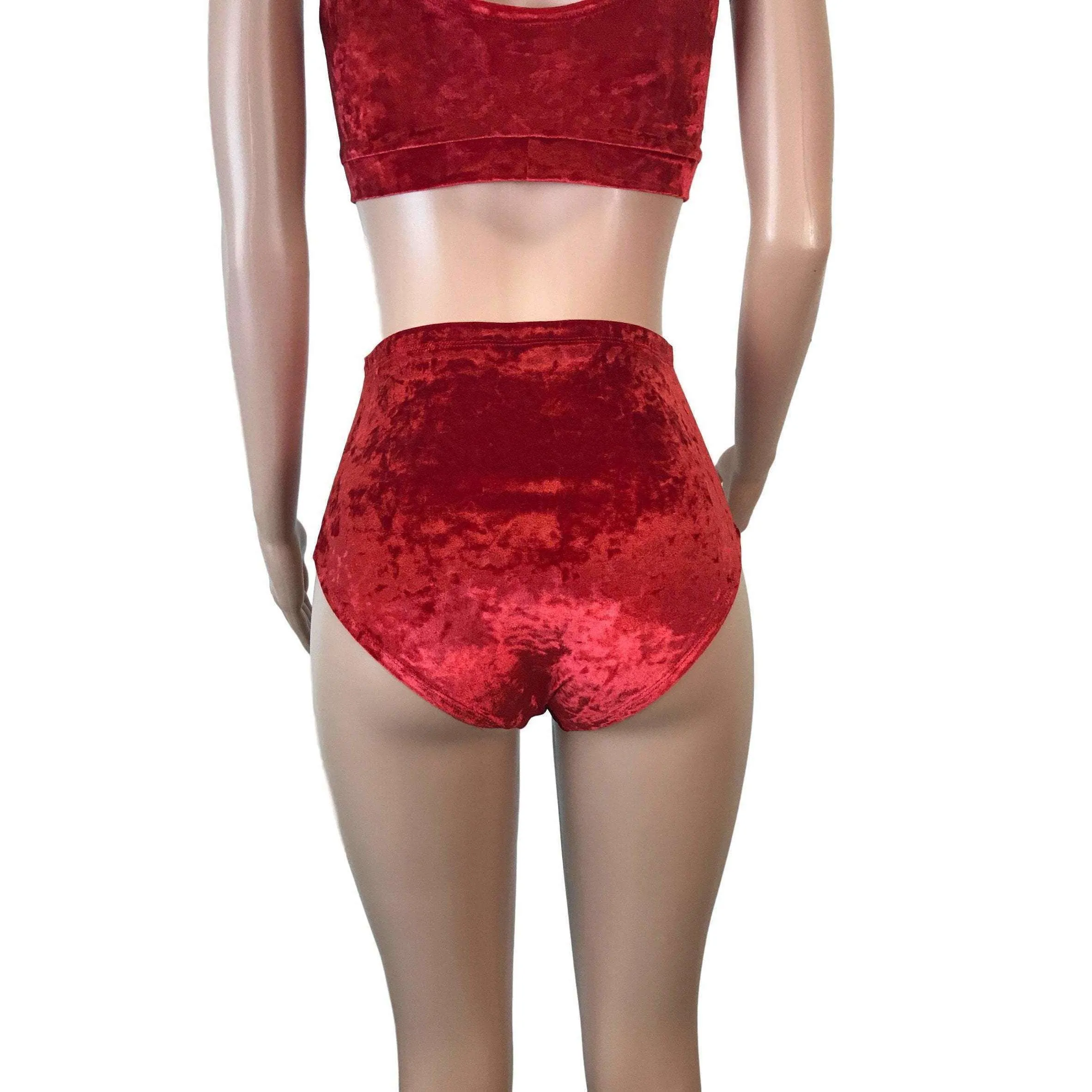 High Waist Hot Pants - Red Crushed Velvet