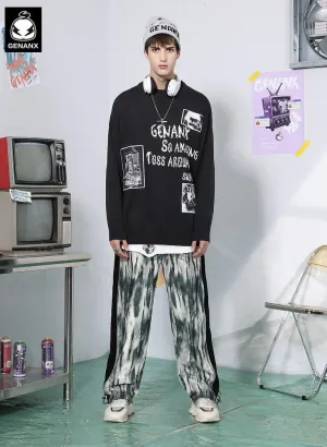 Ink Tie Dye Elastic Waist Straight Jogger Pants