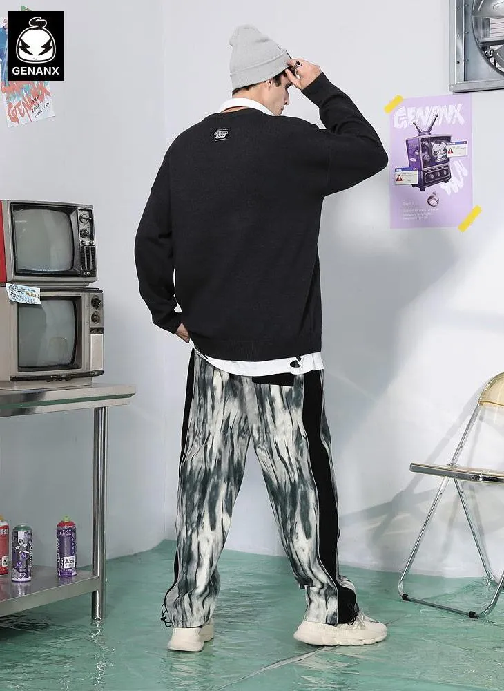 Ink Tie Dye Elastic Waist Straight Jogger Pants