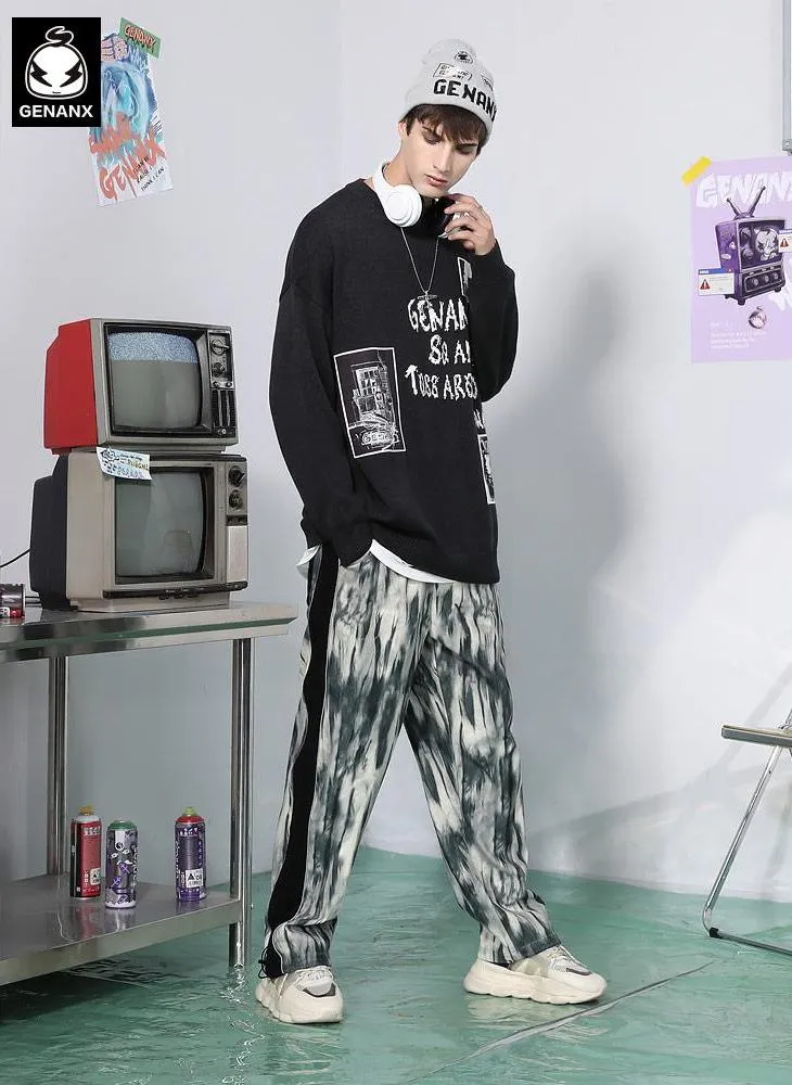Ink Tie Dye Elastic Waist Straight Jogger Pants