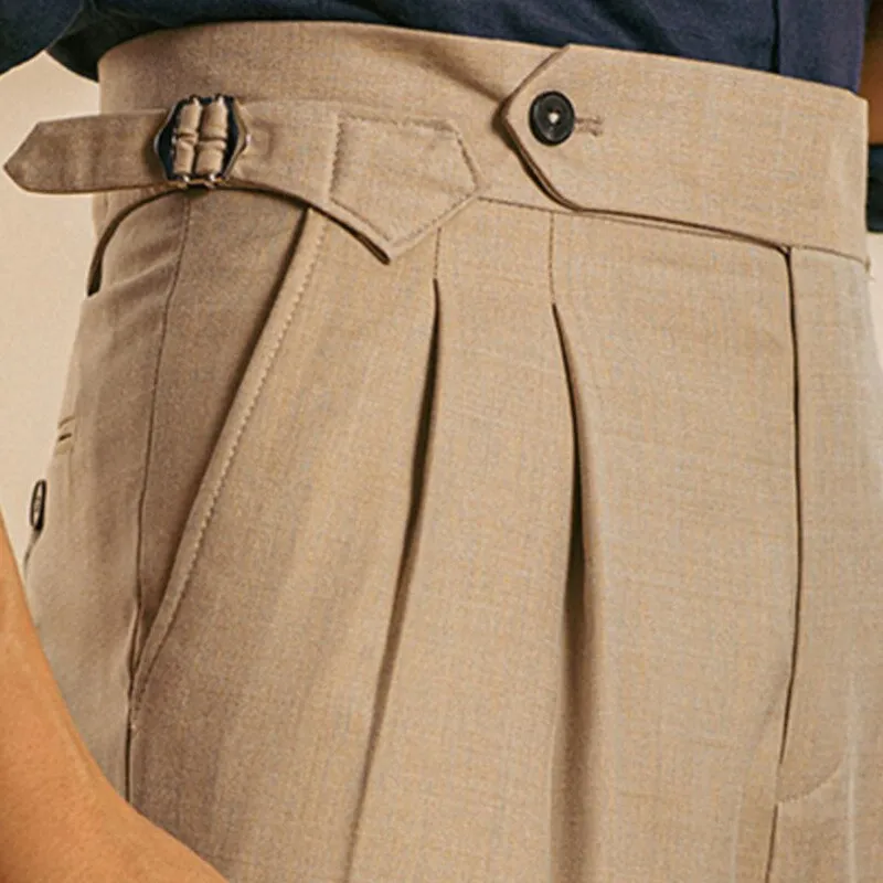 Khaki Color High Waist Polyester Trousers
