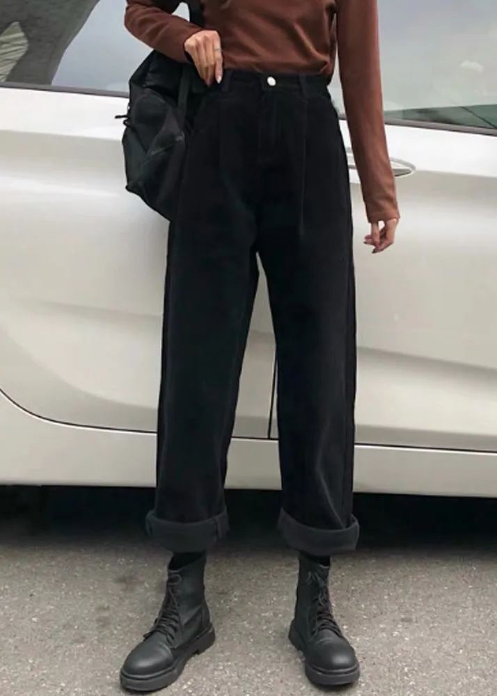 Khaki Pockets High Waist Warm Fleece Pants