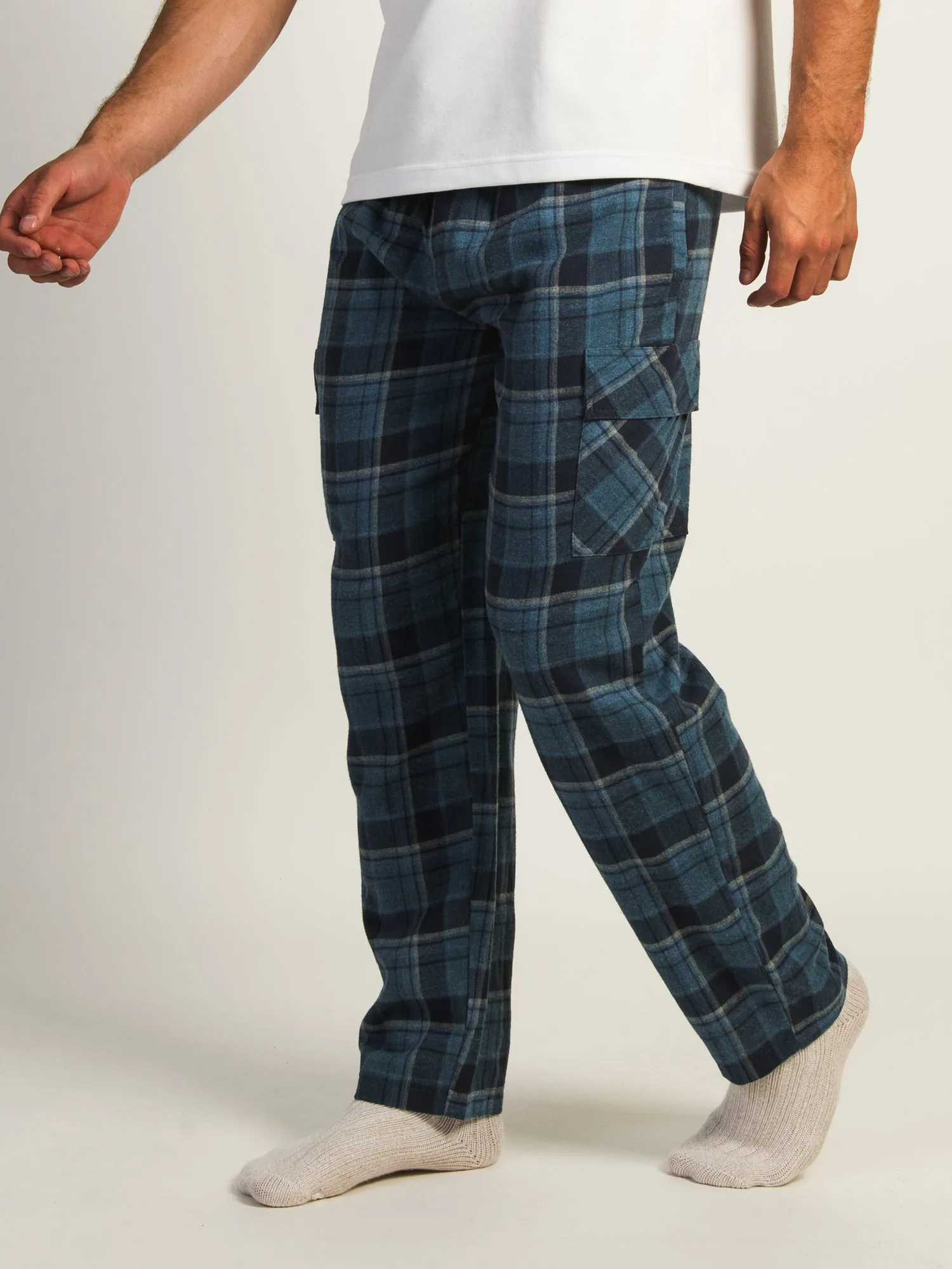 KOLBY THOMAS CARGO PLAID PANT - BLUE