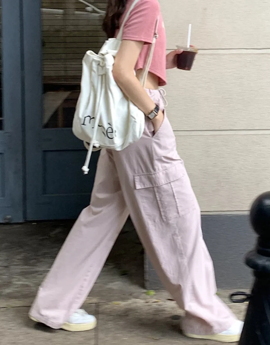 [Korean Style] High Waist Drawstring Wide Leg Cargo Pants