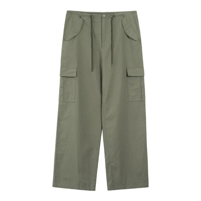 [Korean Style] High Waist Drawstring Wide Leg Cargo Pants