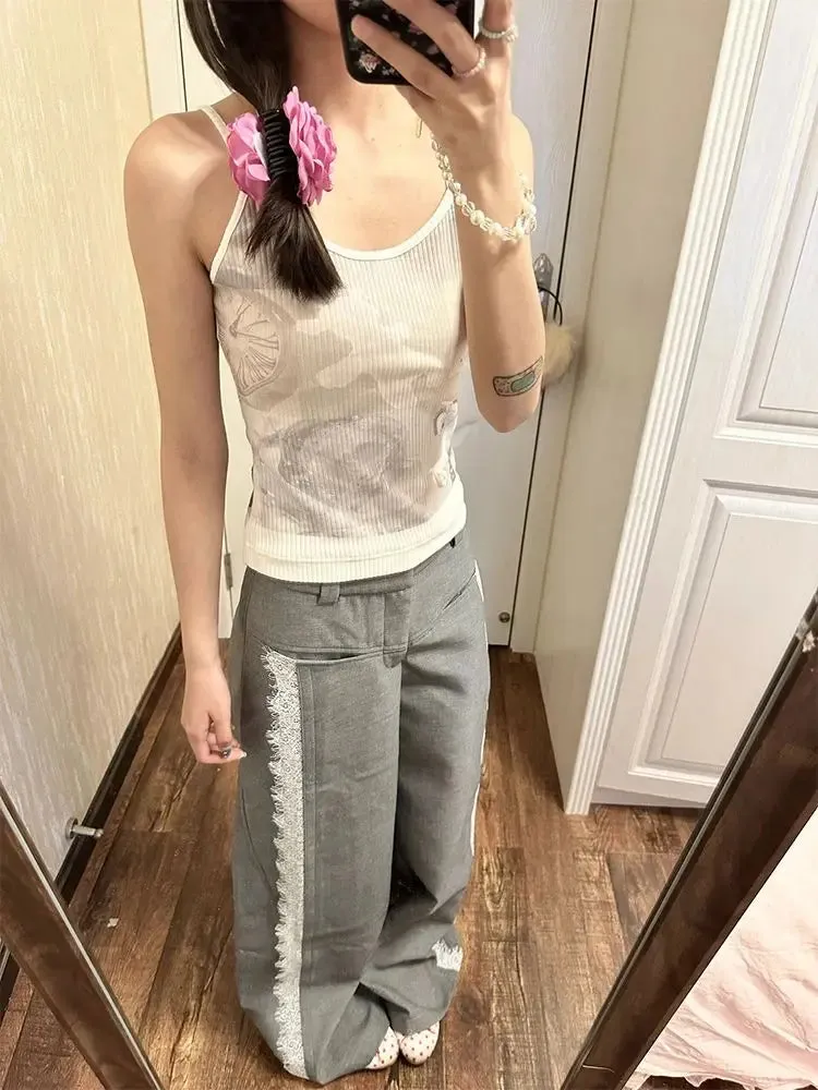 Lace Baggy High Charming Waist Loose Trousers