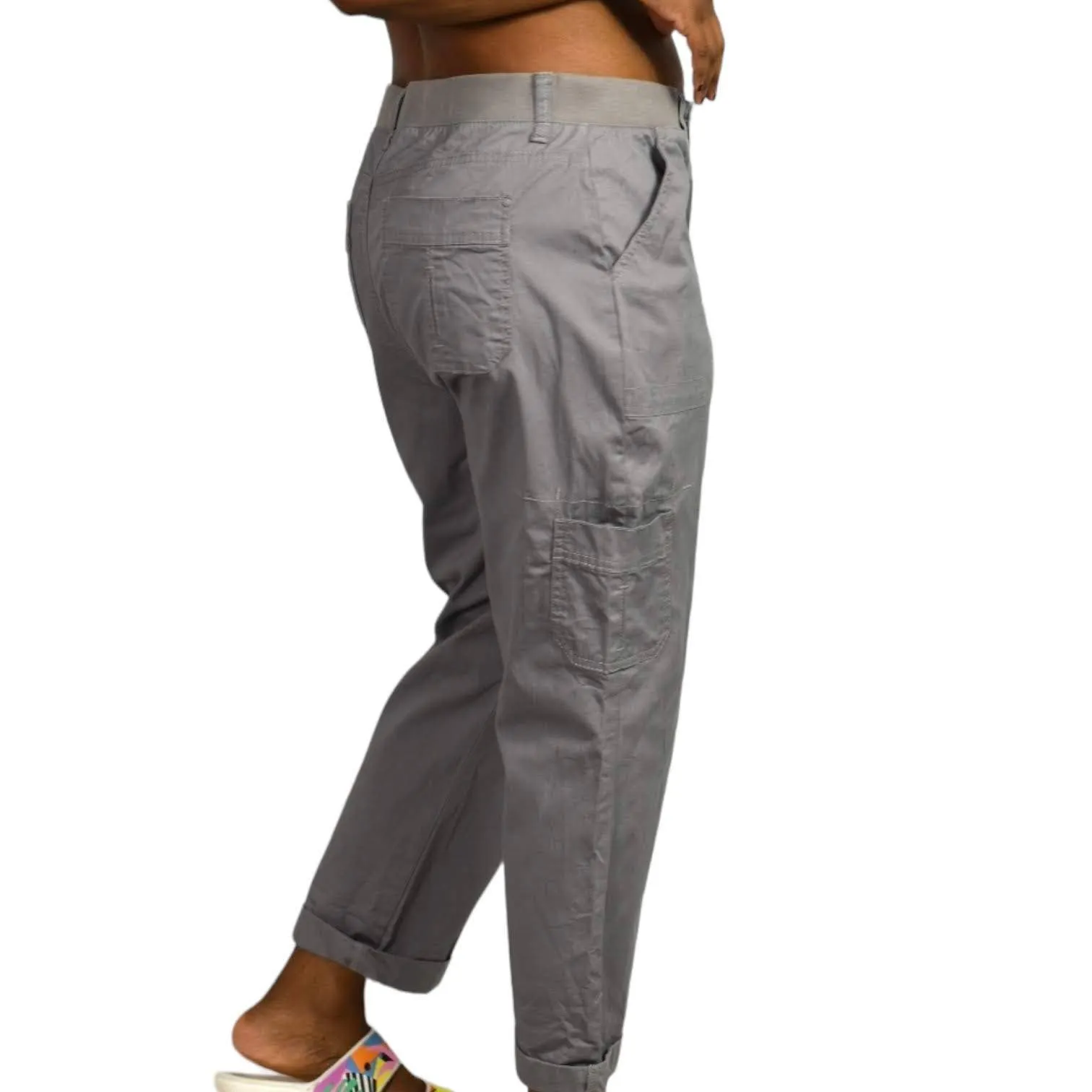 Lee Cargo Pants Relaxed Fit Cropped Cuffed Grey Straight Capri Mid Rise Size 12