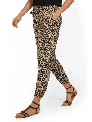 Linen-Blend High-Waisted Cargo Jogger Pant - Leopard-Print