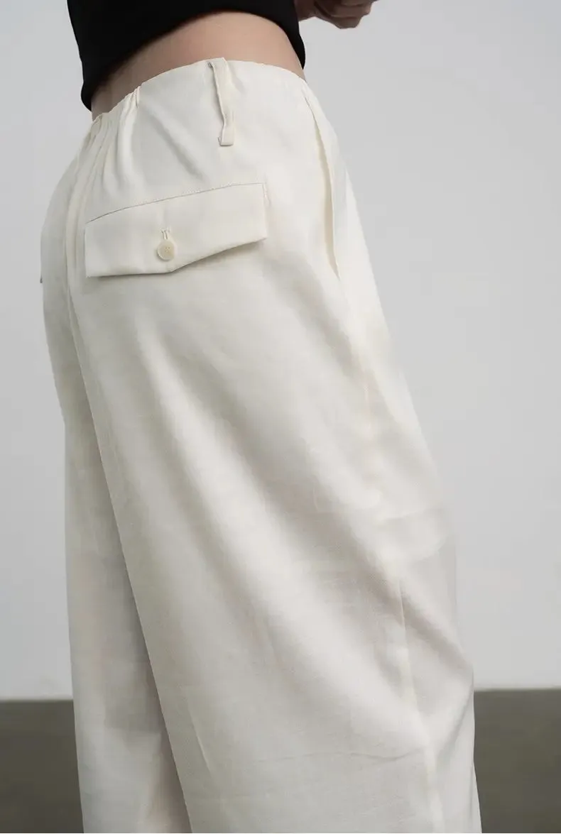 Linen Drawstring Wide Leg Cargo Pants